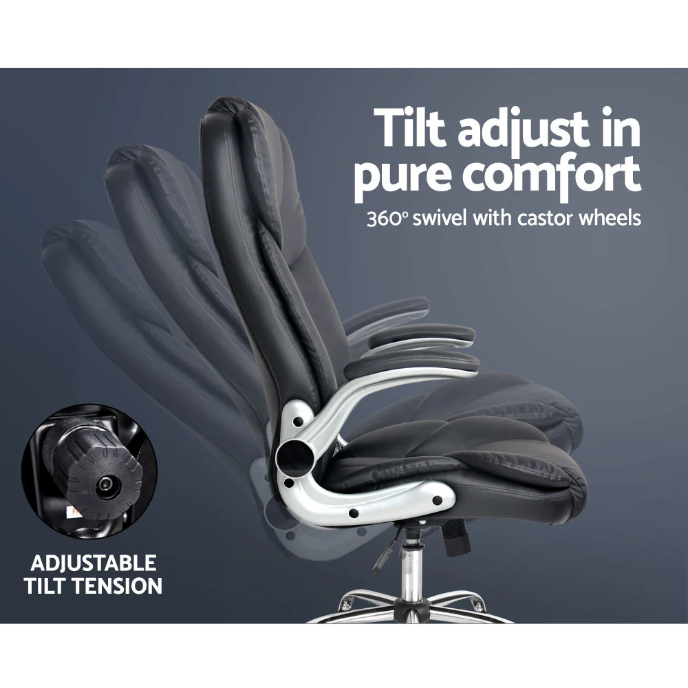 Executive Office Chair Leather Tilt Black - Image 4
