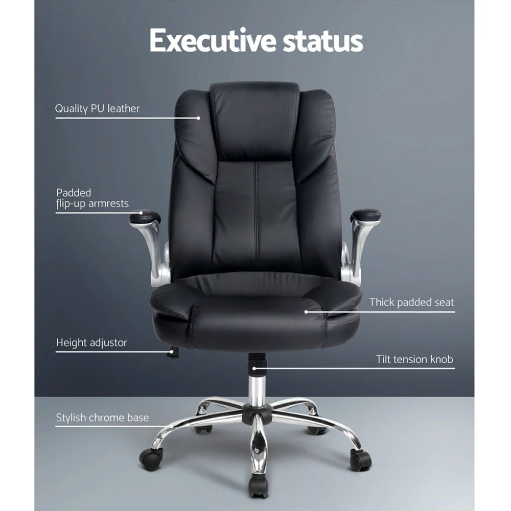 Executive Office Chair Leather Tilt Black - Image 5