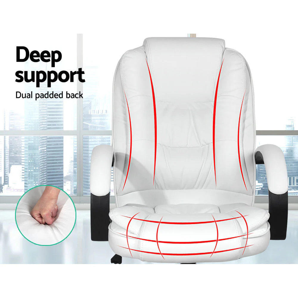 Executive Office Chair Leather Tilt White - Image 5