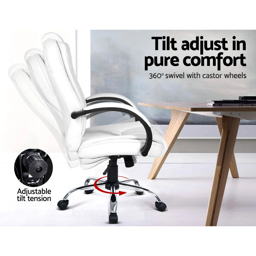 Executive Office Chair Leather Tilt White - Image 6