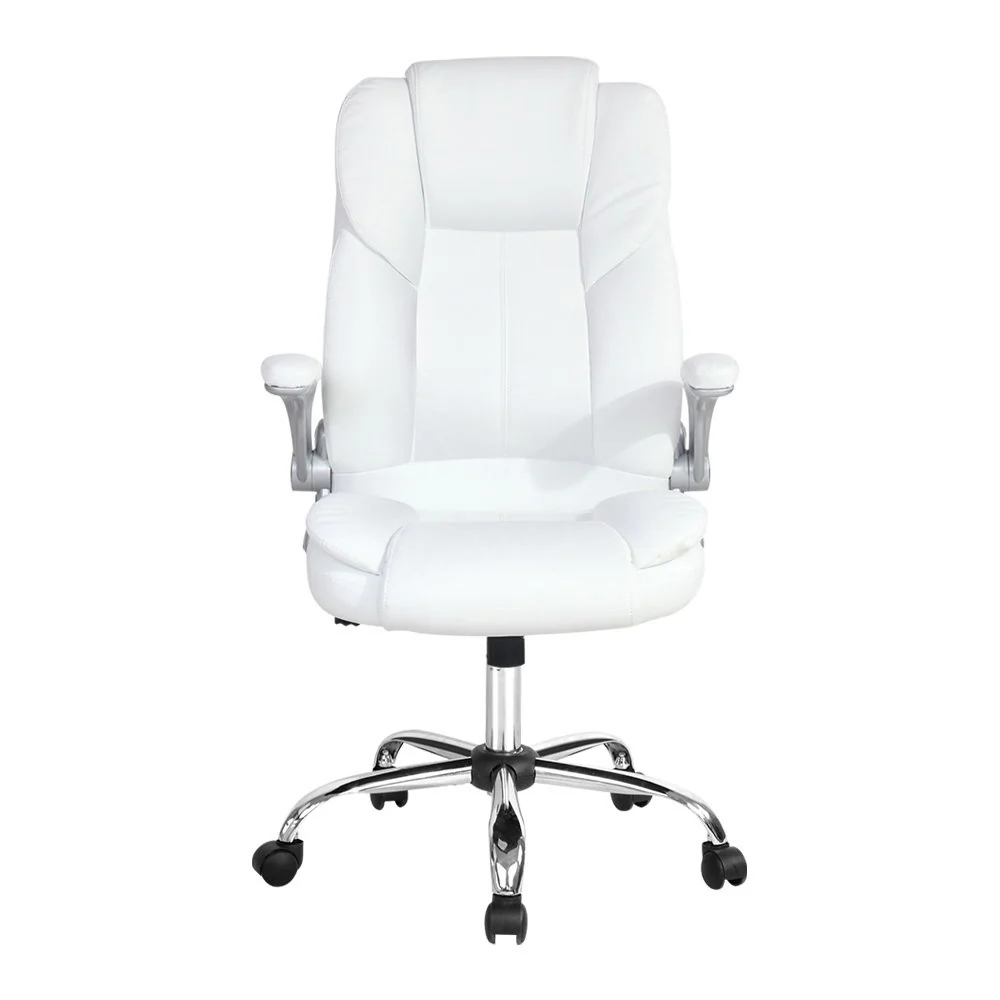 Executive Office Chair Leather Tilt White - Image 3