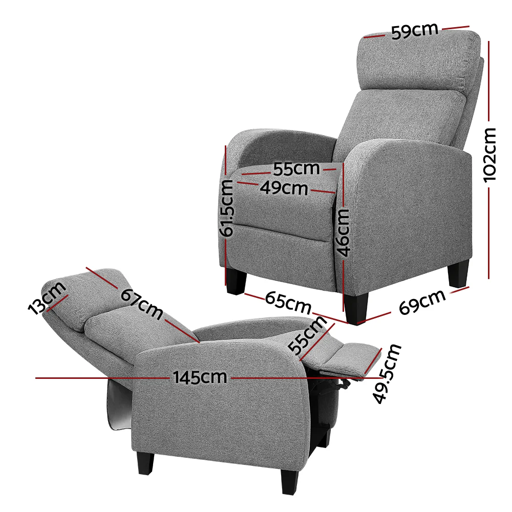 Fabric Reclining Armchair - Grey - Image 2