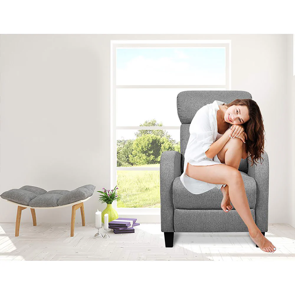 Fabric Reclining Armchair - Grey - Image 5