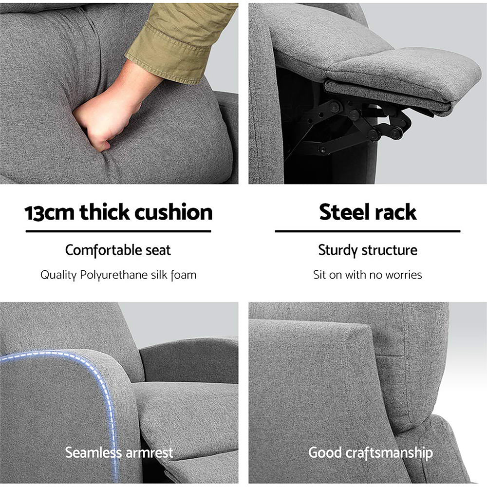 Fabric Reclining Armchair - Grey - Image 6