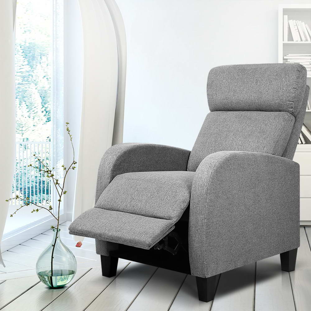 Fabric Reclining Armchair - Grey - Image 7