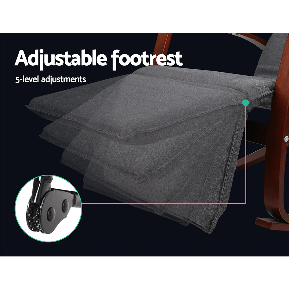 Fabric Rocking Armchair with Adjustable Footrest - Charcoal - Image 5