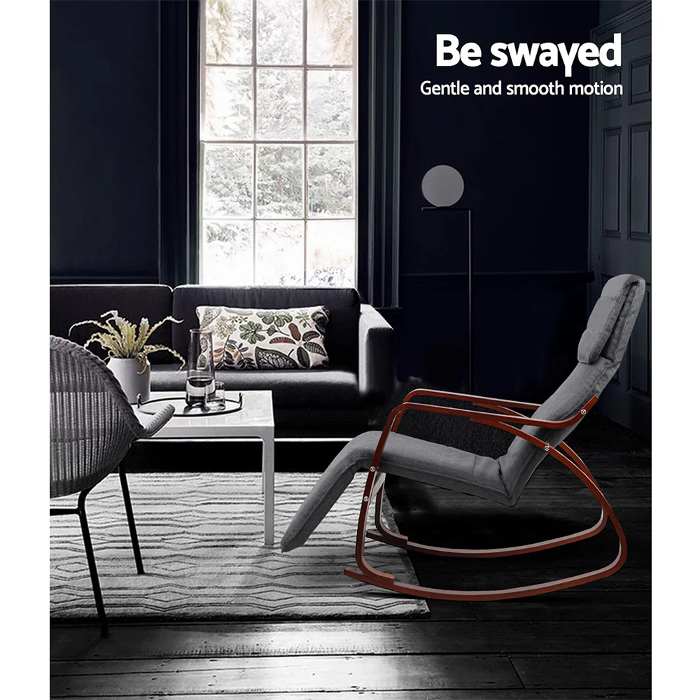 Fabric Rocking Armchair with Adjustable Footrest - Charcoal - Image 7