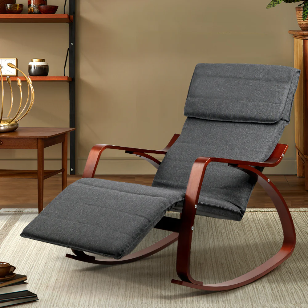 Fabric Rocking Armchair with Adjustable Footrest - Charcoal - Image 8