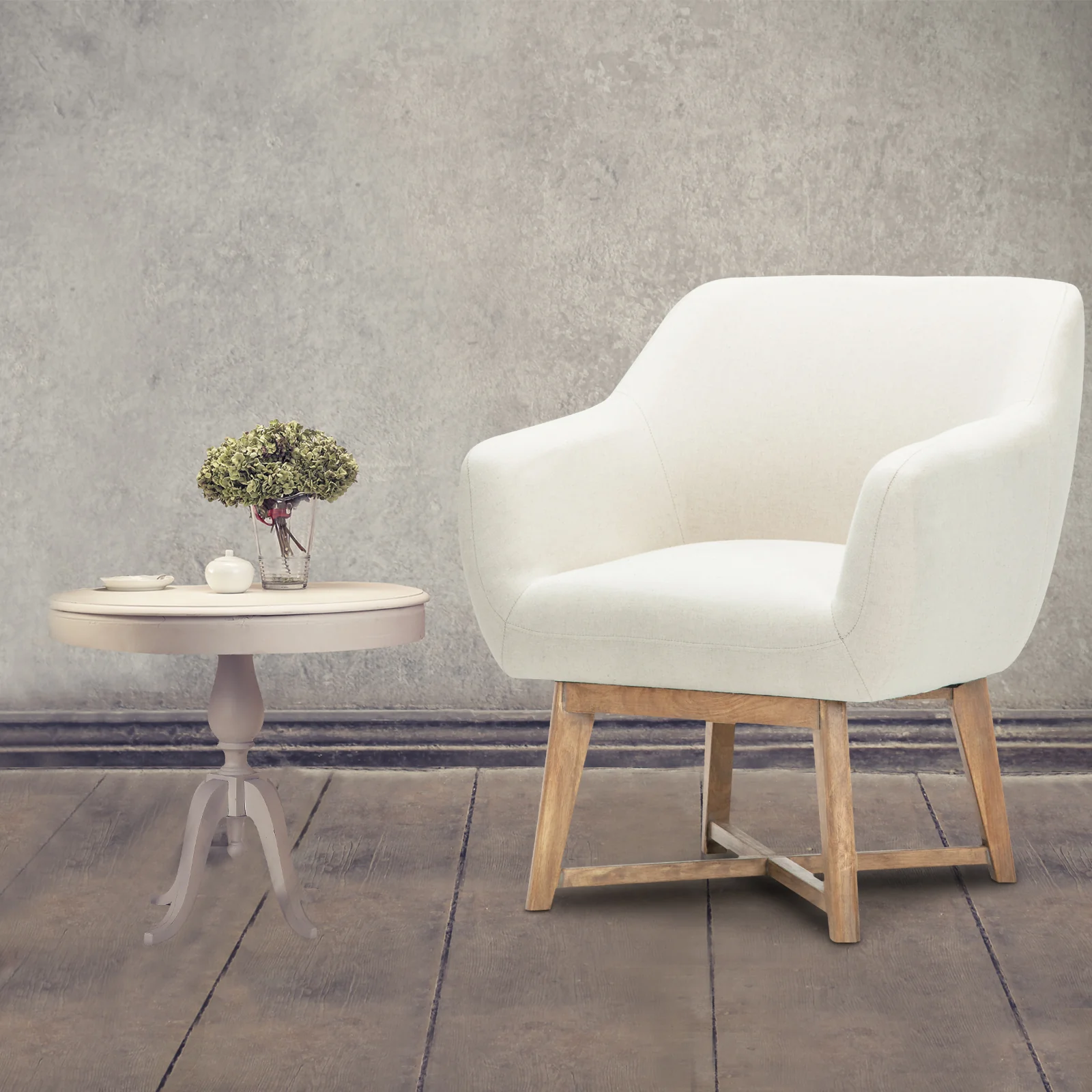 Fabric Tub Lounge Armchair - Beige - Image 7