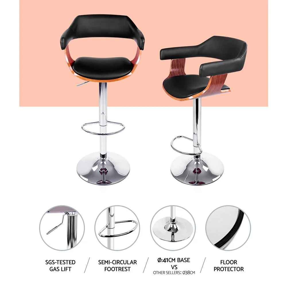 Finley Wooden Gas Lift Bar Stool With Armrest Black - Image 5