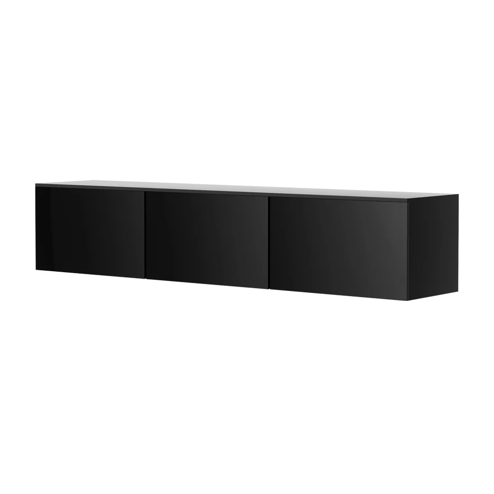Floating Entertainment Unit TV Cabinet High Glossy Black 3 Cabinets 200CM - Image 2
