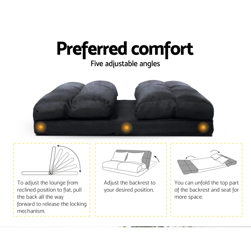 Floor Lounge Sofa Bed 2-seater Charcoal Suede - Image 3