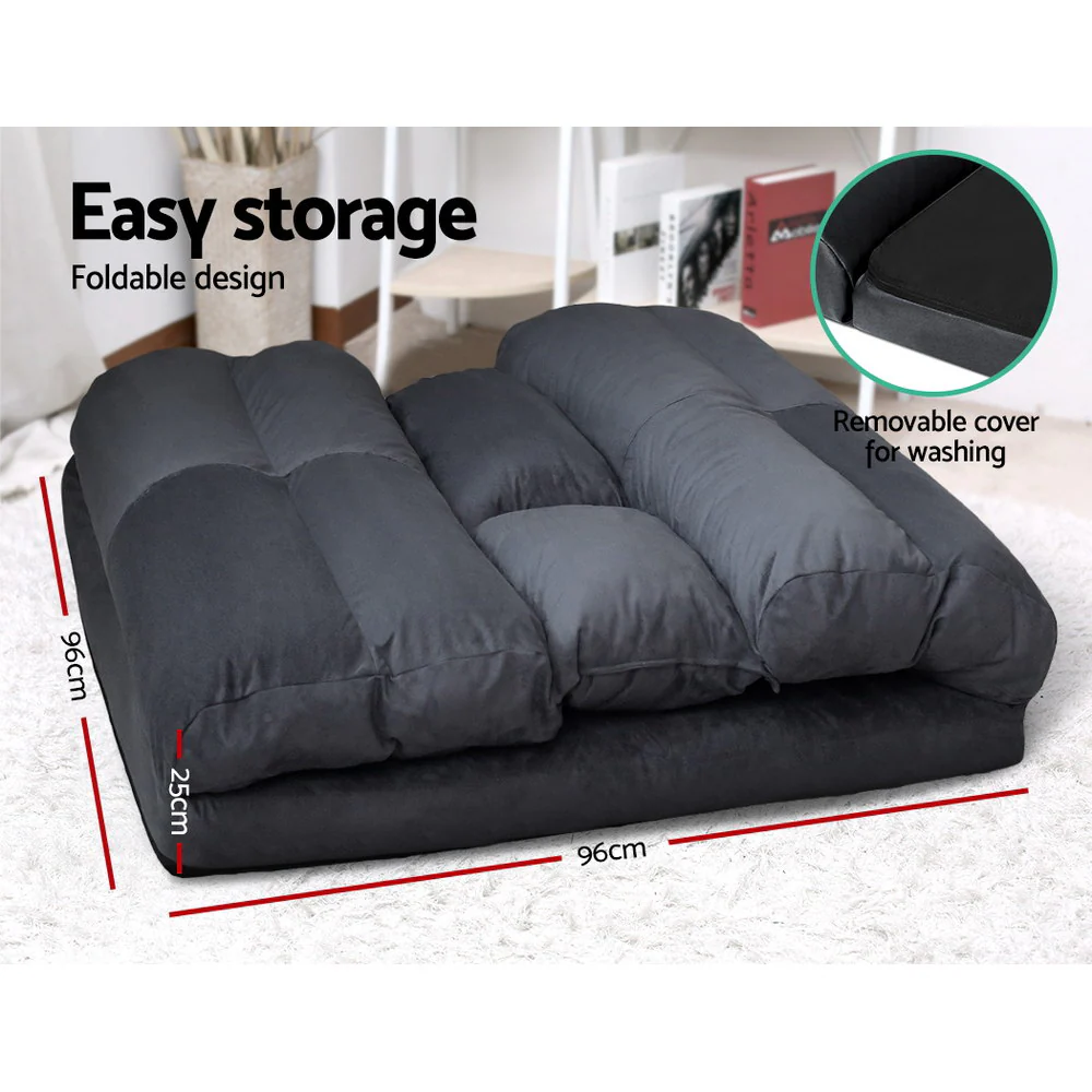 Floor Lounge Sofa Bed 2-seater Charcoal Suede - Image 6