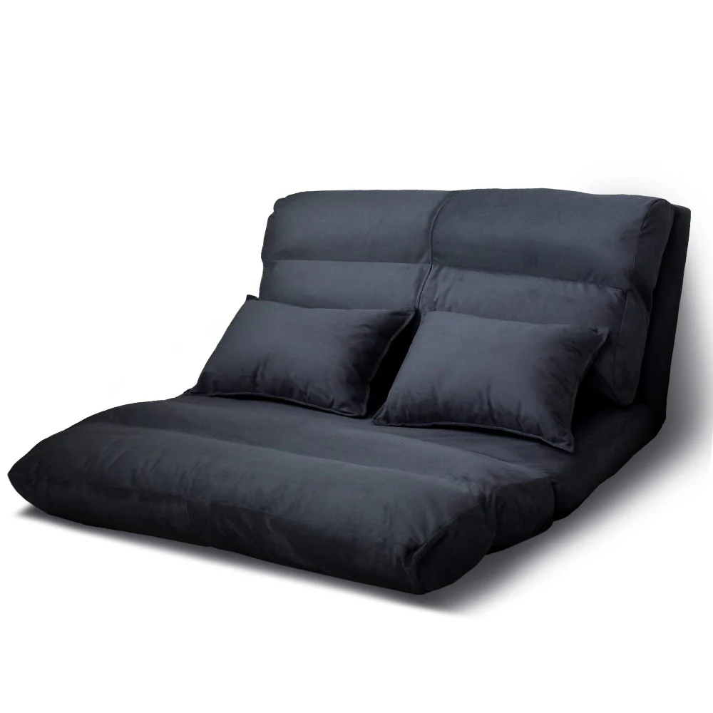 Floor Lounge Sofa Bed 2-seater Charcoal Suede - Image 8