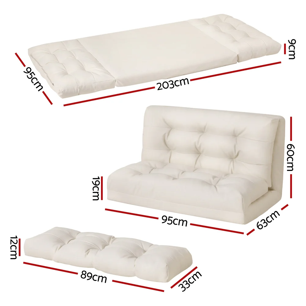 Floor Lounge Sofa Bed 2 Seater Pillow Leather White - Image 2