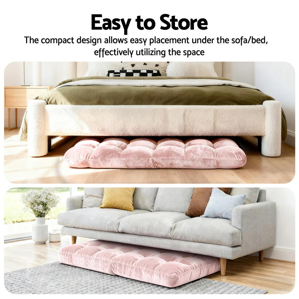 Floor Lounge Sofa Bed Flannel Fabric Pink - Image 5
