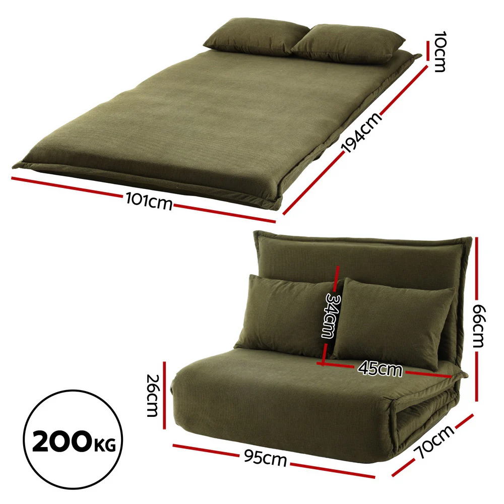 Floor Lounge Sofa Bed Foldable 2 Seater Green - Image 2