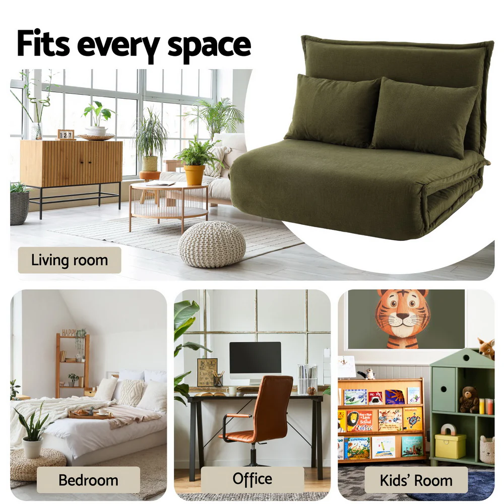 Floor Lounge Sofa Bed Foldable 2 Seater Green - Image 6