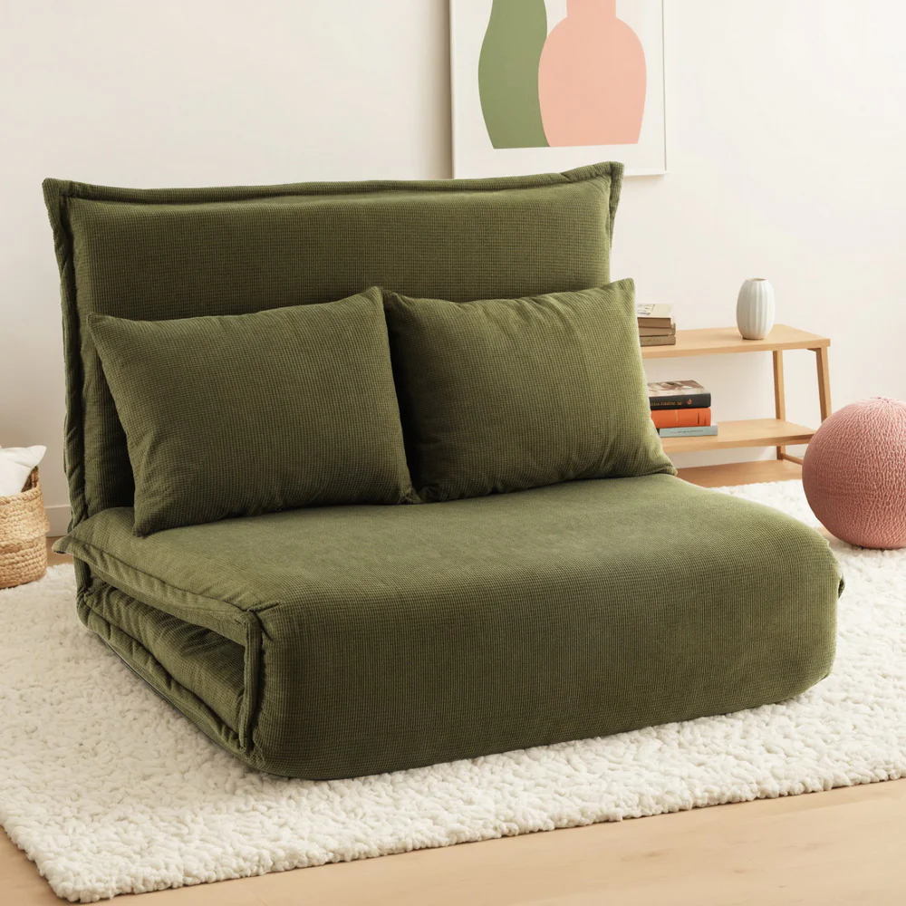 Floor Lounge Sofa Bed Foldable 2 Seater Green - Image 7