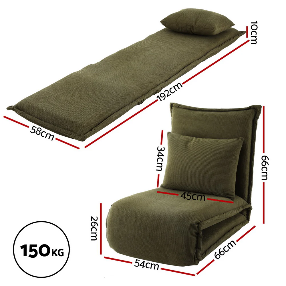 Floor Lounge Sofa Bed Foldable Green - Image 2