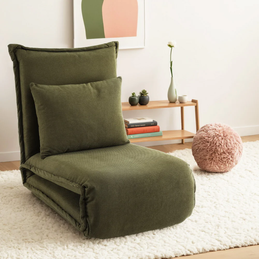 Floor Lounge Sofa Bed Foldable Green - Image 7