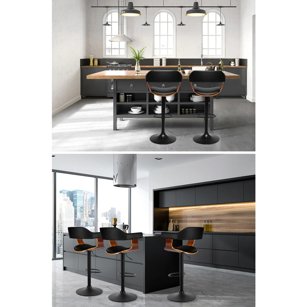 Flynn Wooden Gas Lift Bar Stool With Armrest - Black - Image 5