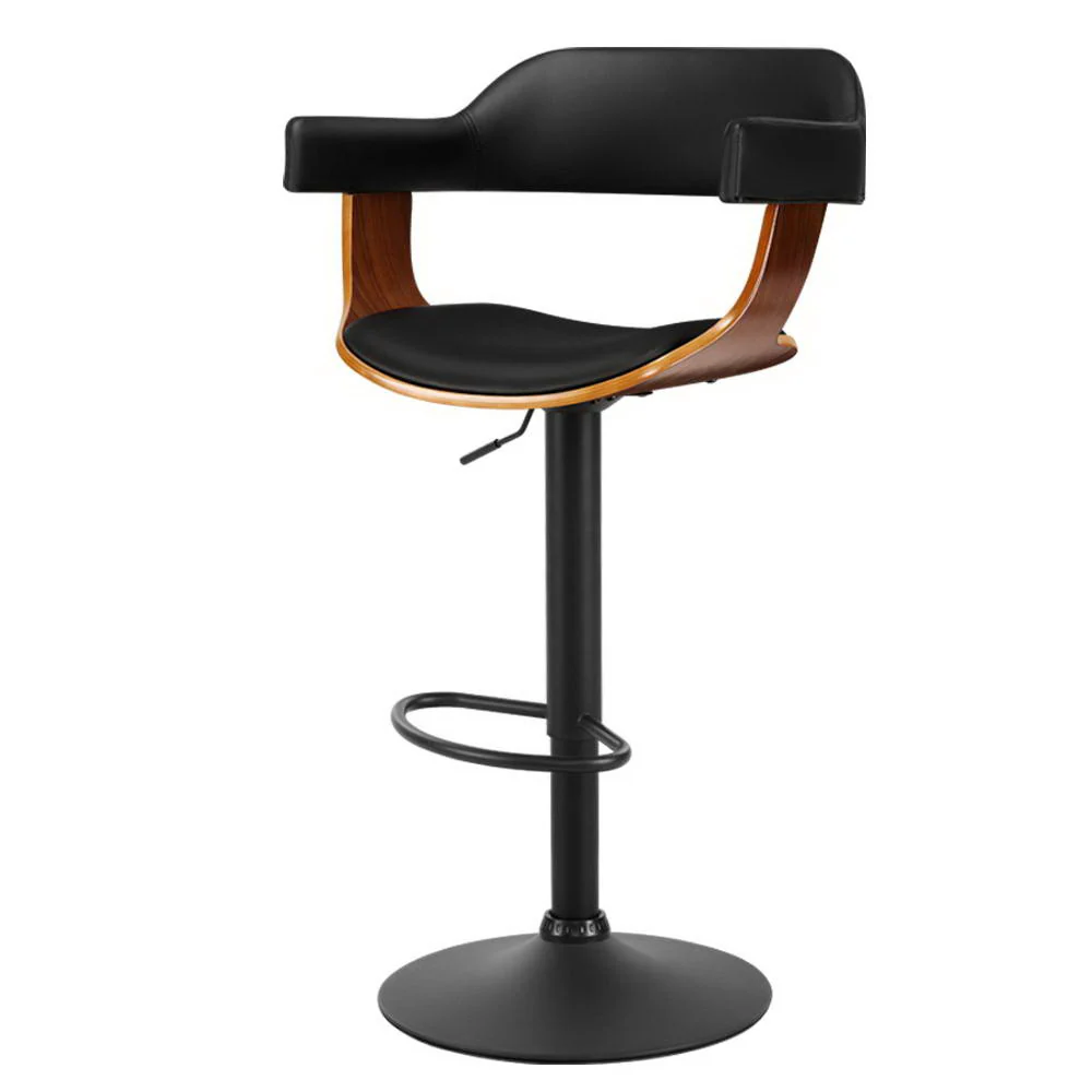 Flynn Wooden Gas Lift Bar Stool With Armrest - Black - Image 7