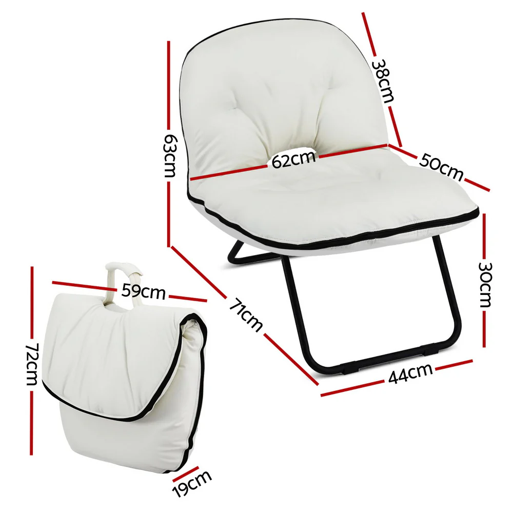 Foldable Chair 2-In-1 Armchair Lounge Chair Portable White - Image 3