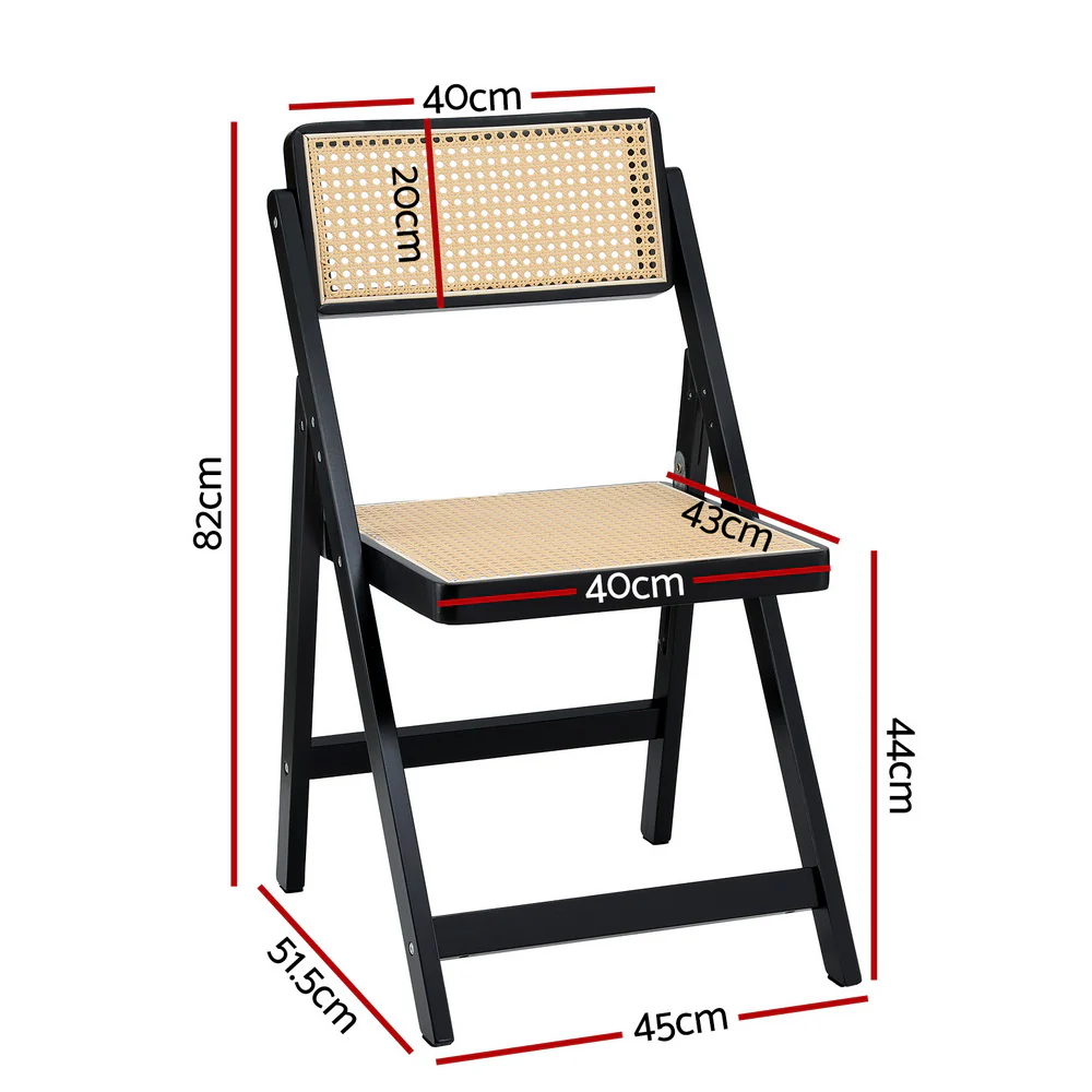 Foldable Rattan Dining Chair Wooden Black - Image 3
