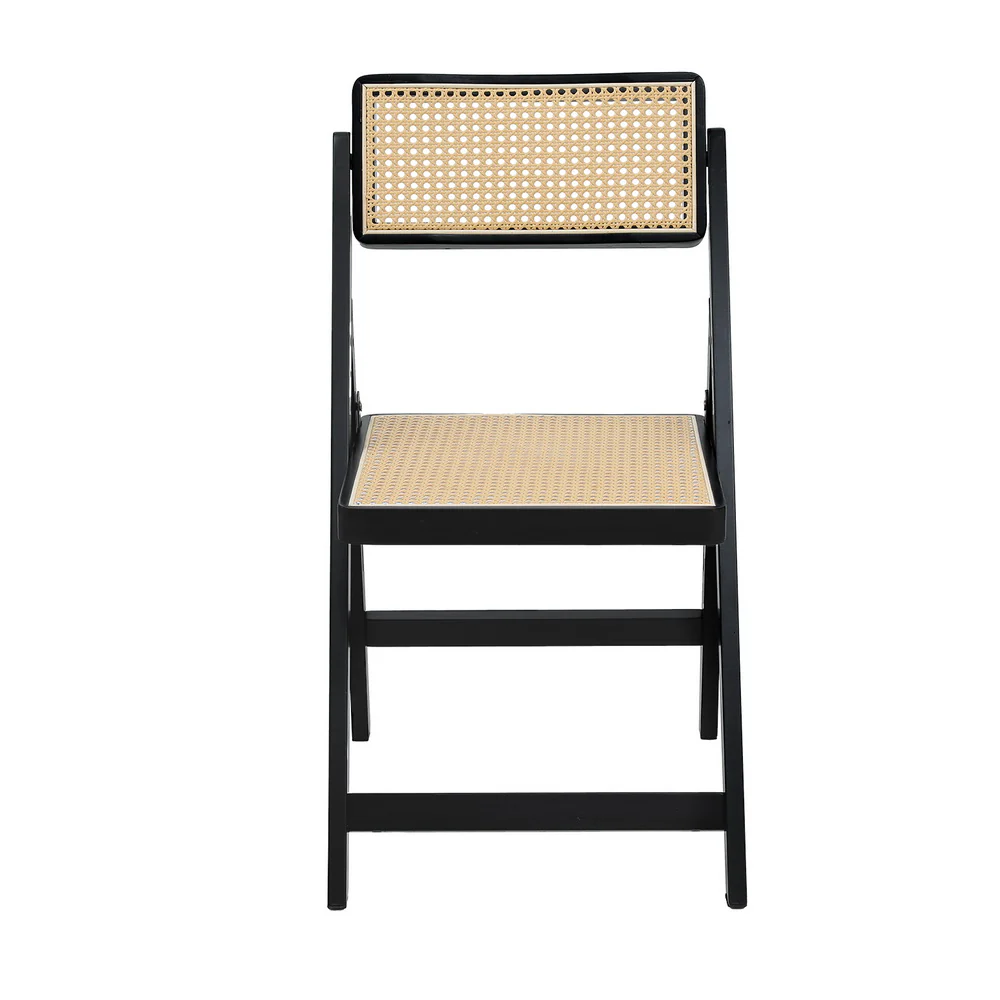 Foldable Rattan Dining Chair Wooden Black - Image 4