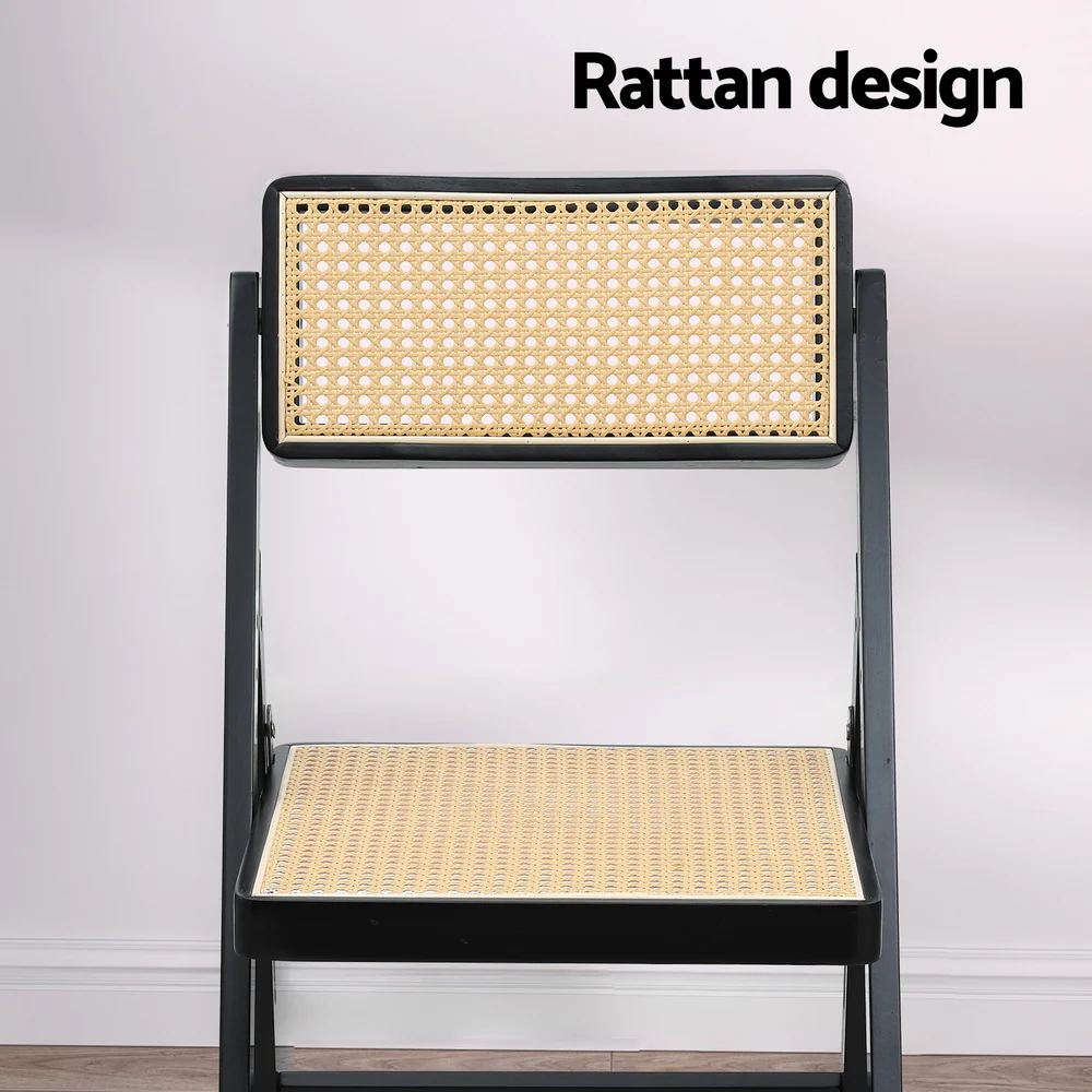 Foldable Rattan Dining Chair Wooden Black - Image 5
