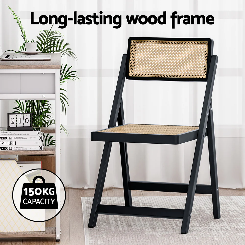 Foldable Rattan Dining Chair Wooden Black - Image 6