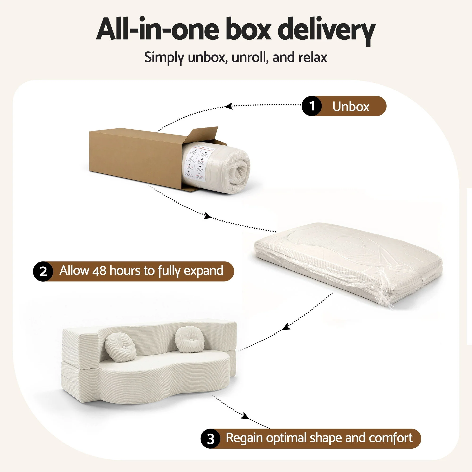 Folding 2-in-1 Convertible Sofa Bed Floor Couch Loveseat - Beige - Image 11