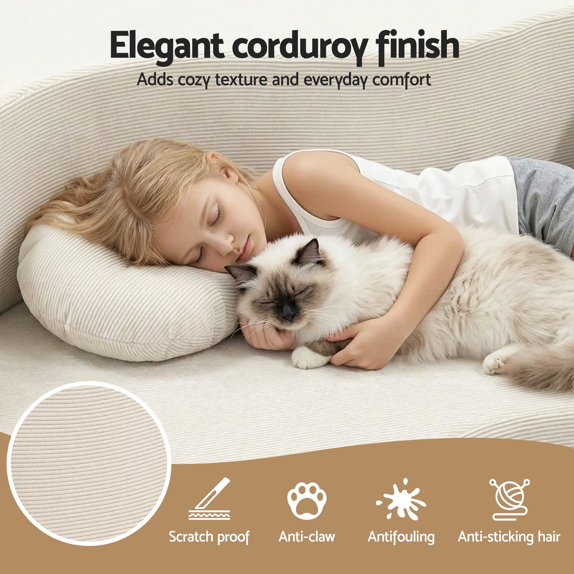 Folding 2-in-1 Convertible Sofa Bed Floor Couch Loveseat - Beige - Image 8