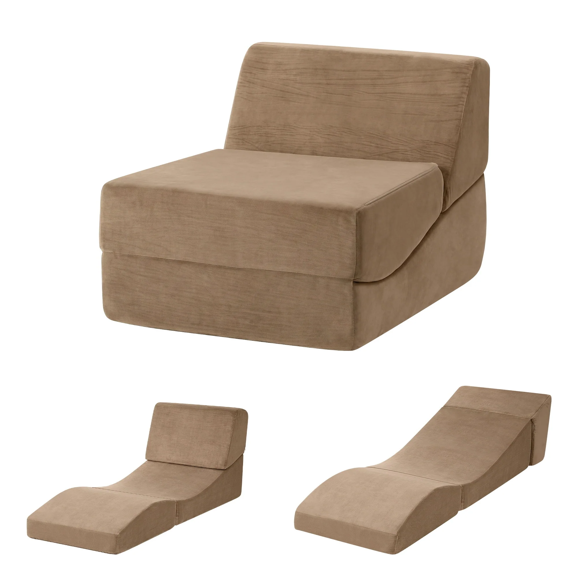 Folding Armless Foam Floor Futon Sofa Bed Convertible Lounger - Brown - Image 2