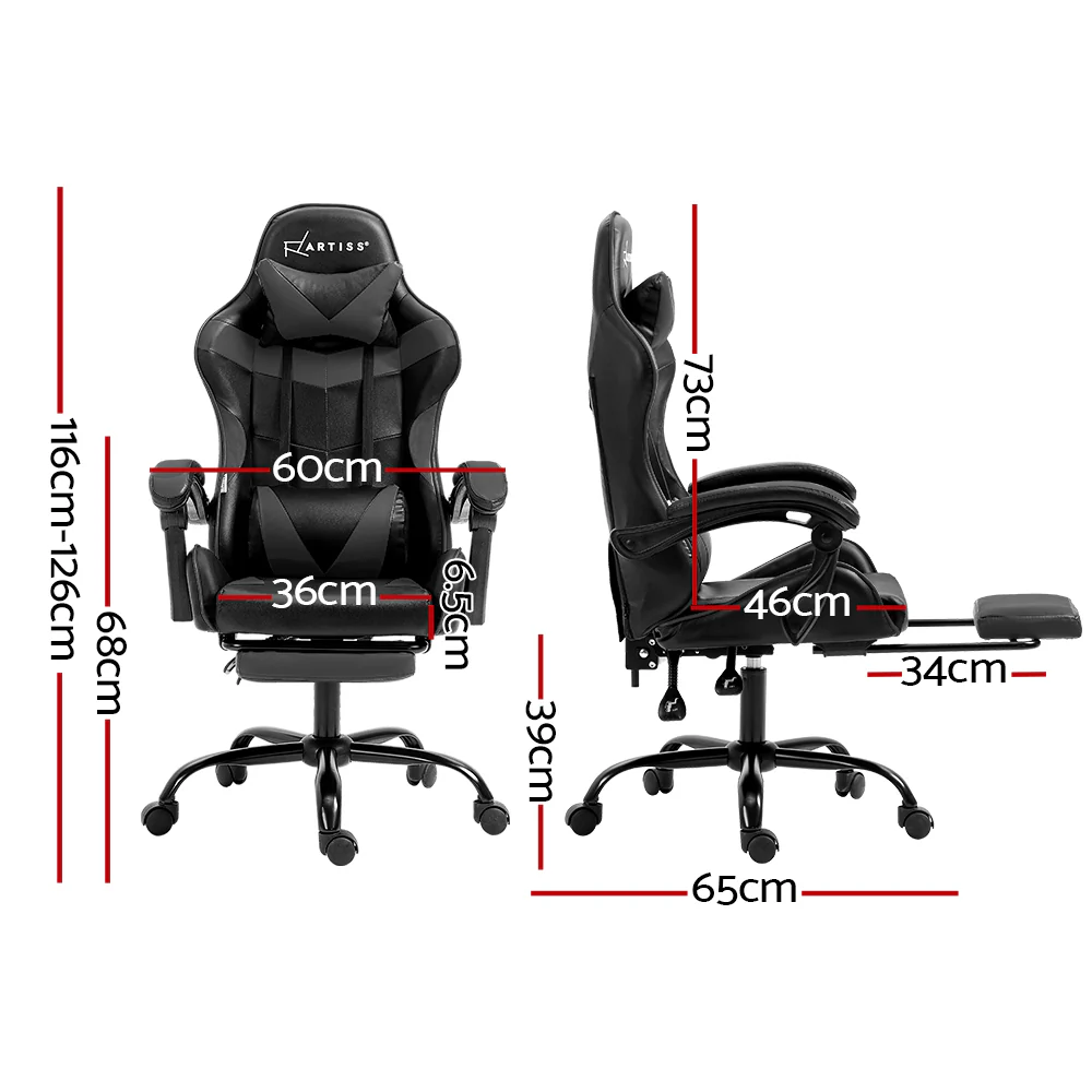 Gaming Office Chair Executive Computer Leather Chairs Footrest Grey - Image 2