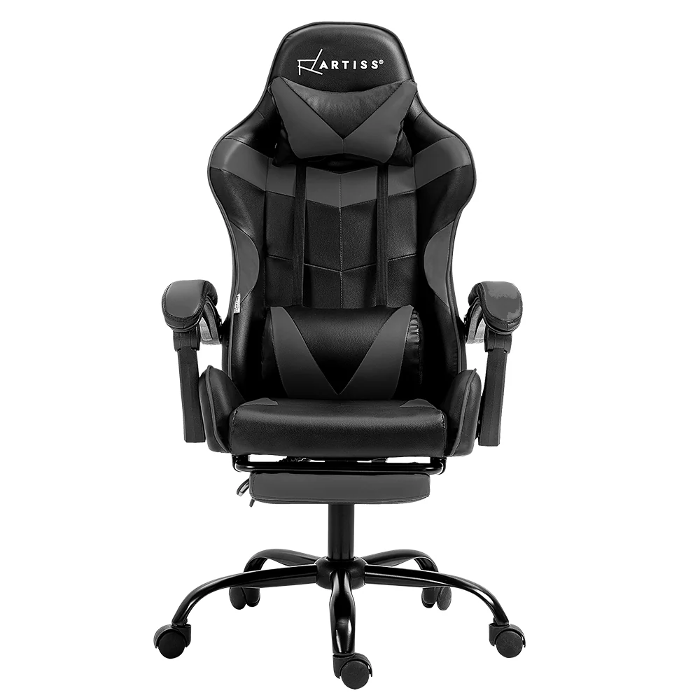 Gaming Office Chair Executive Computer Leather Chairs Footrest Grey - Image 3