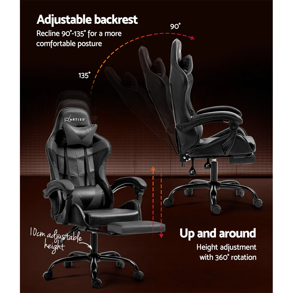 Gaming Office Chair Executive Computer Leather Chairs Footrest Grey - Image 5