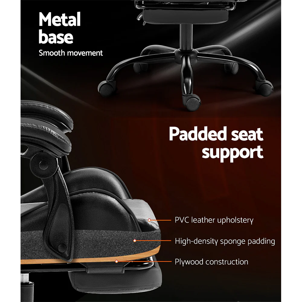 Gaming Office Chair Executive Computer Leather Chairs Footrest Grey - Image 6