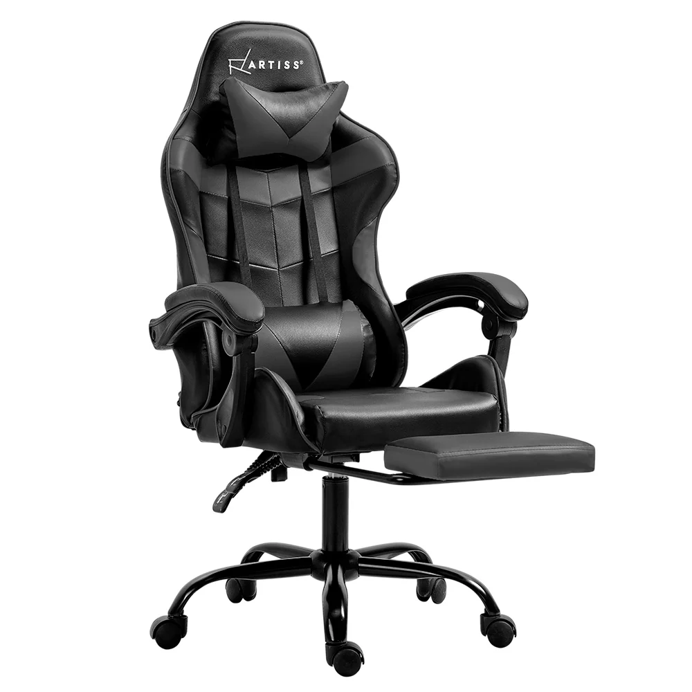Gaming Office Chair Executive Computer Leather Chairs Footrest Grey - Image 7