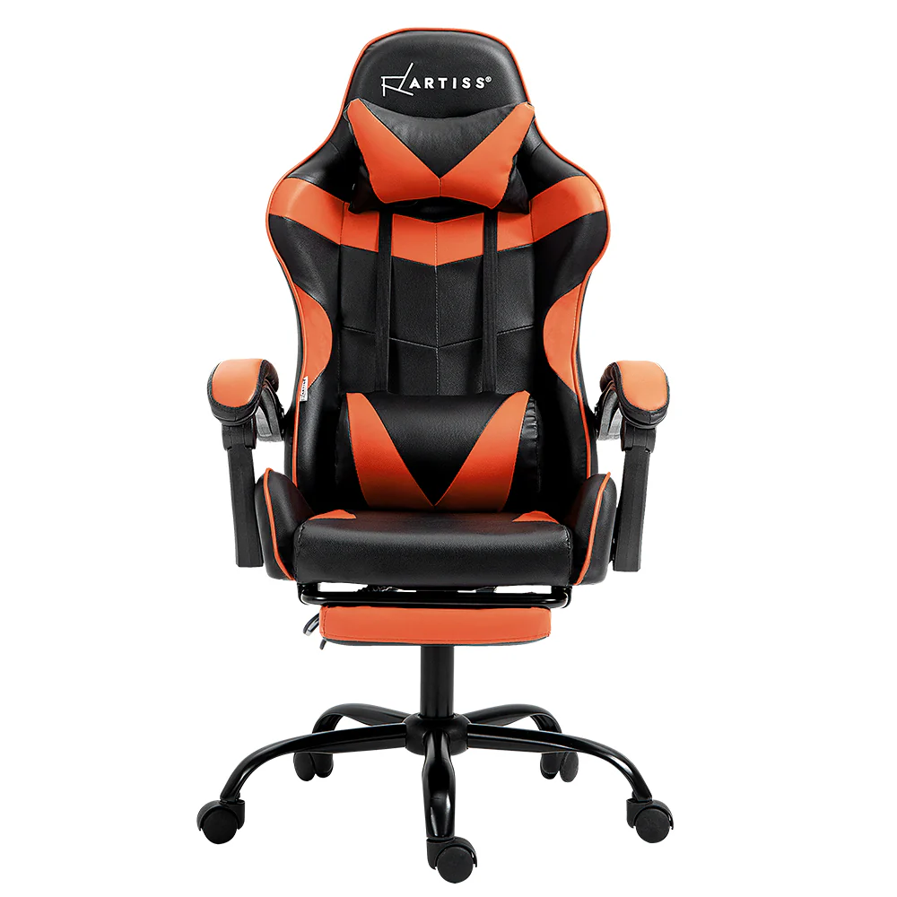 Gaming Office Chair Executive Computer Leather Chairs Footrest Orange - Image 3