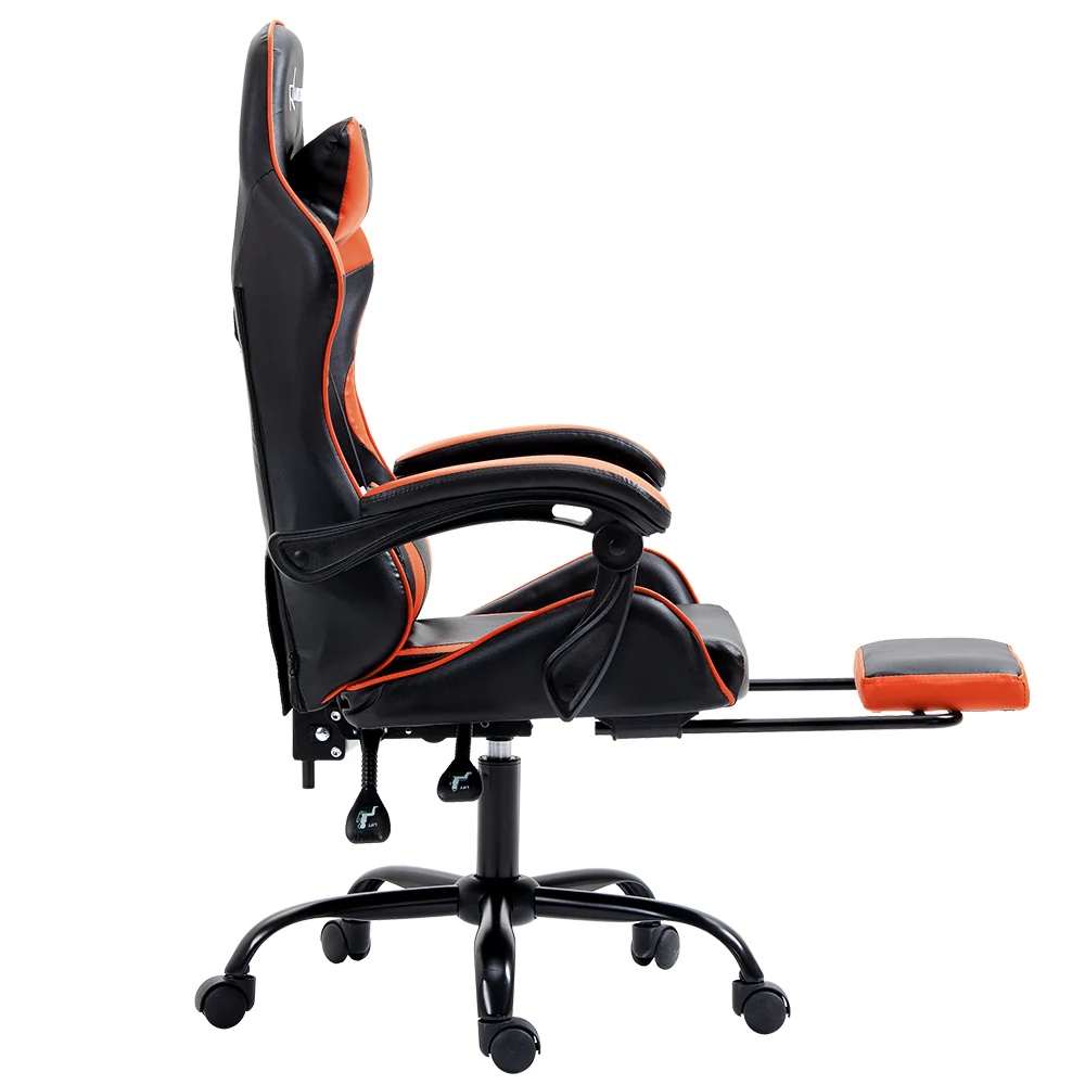 Gaming Office Chair Executive Computer Leather Chairs Footrest Orange - Image 4