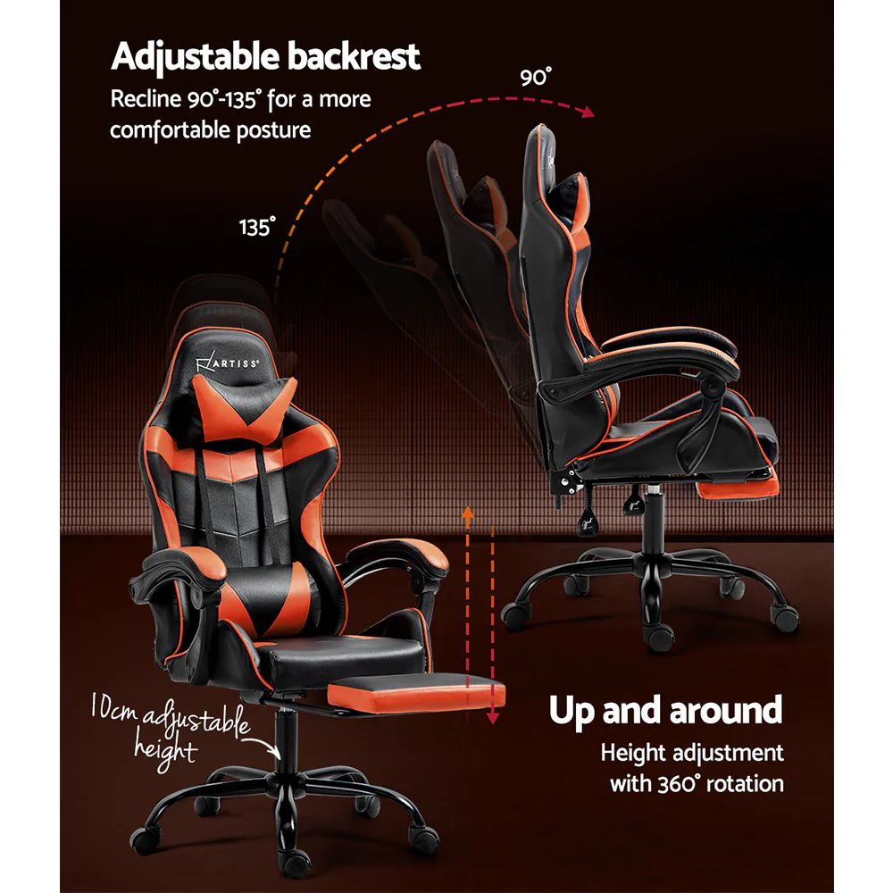 Gaming Office Chair Executive Computer Leather Chairs Footrest Orange - Image 5