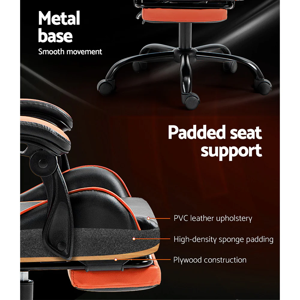 Gaming Office Chair Executive Computer Leather Chairs Footrest Orange - Image 6