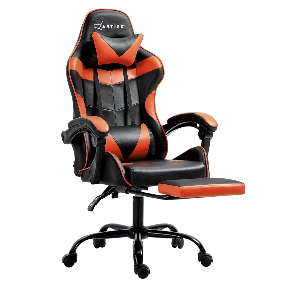 Gaming Office Chair Executive Computer Leather Chairs Footrest Orange - Image 7