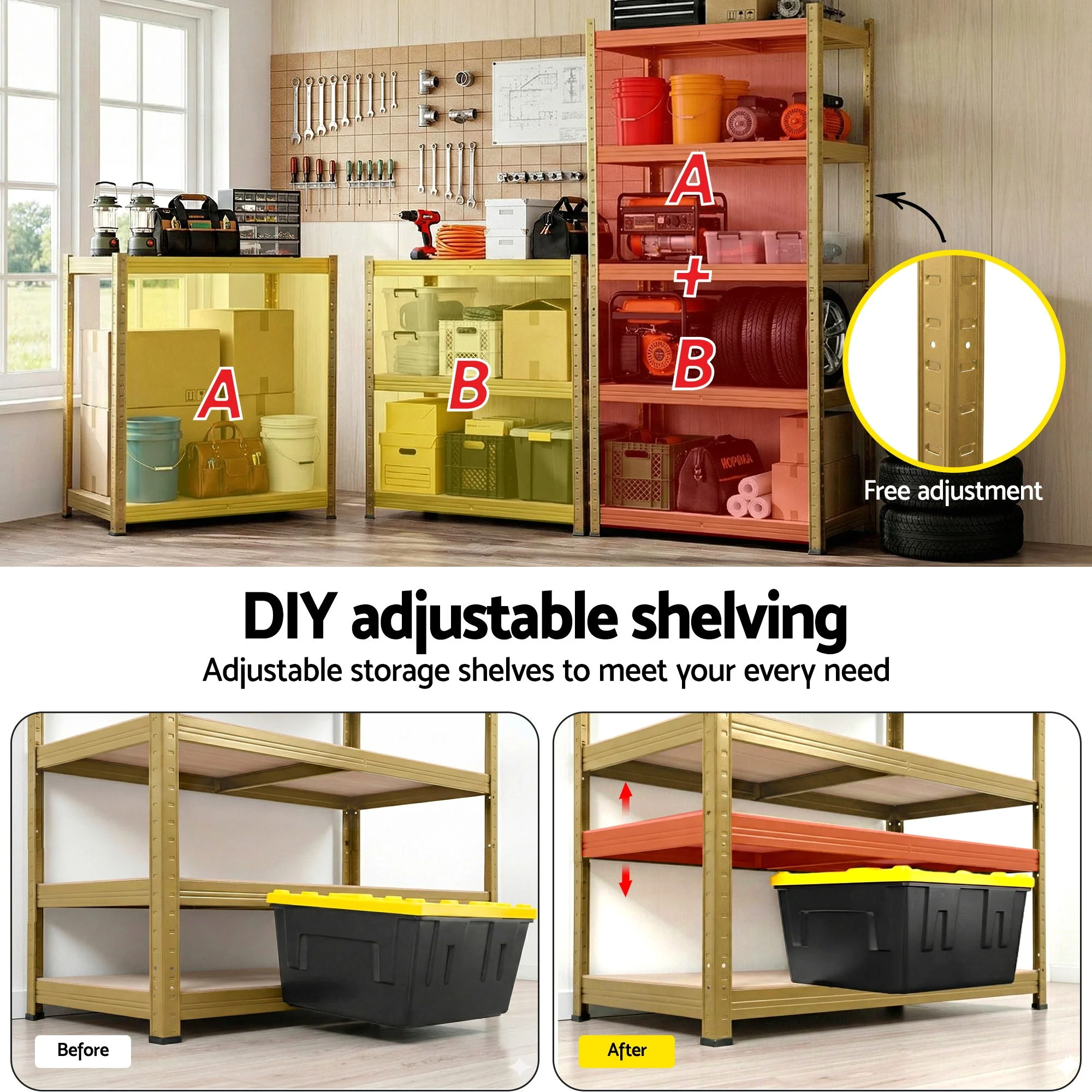 Garage Shelving 1.6x0.8m 5-Tier Warehouse Storage Rack Pallet Racking - Yellow - Image 6