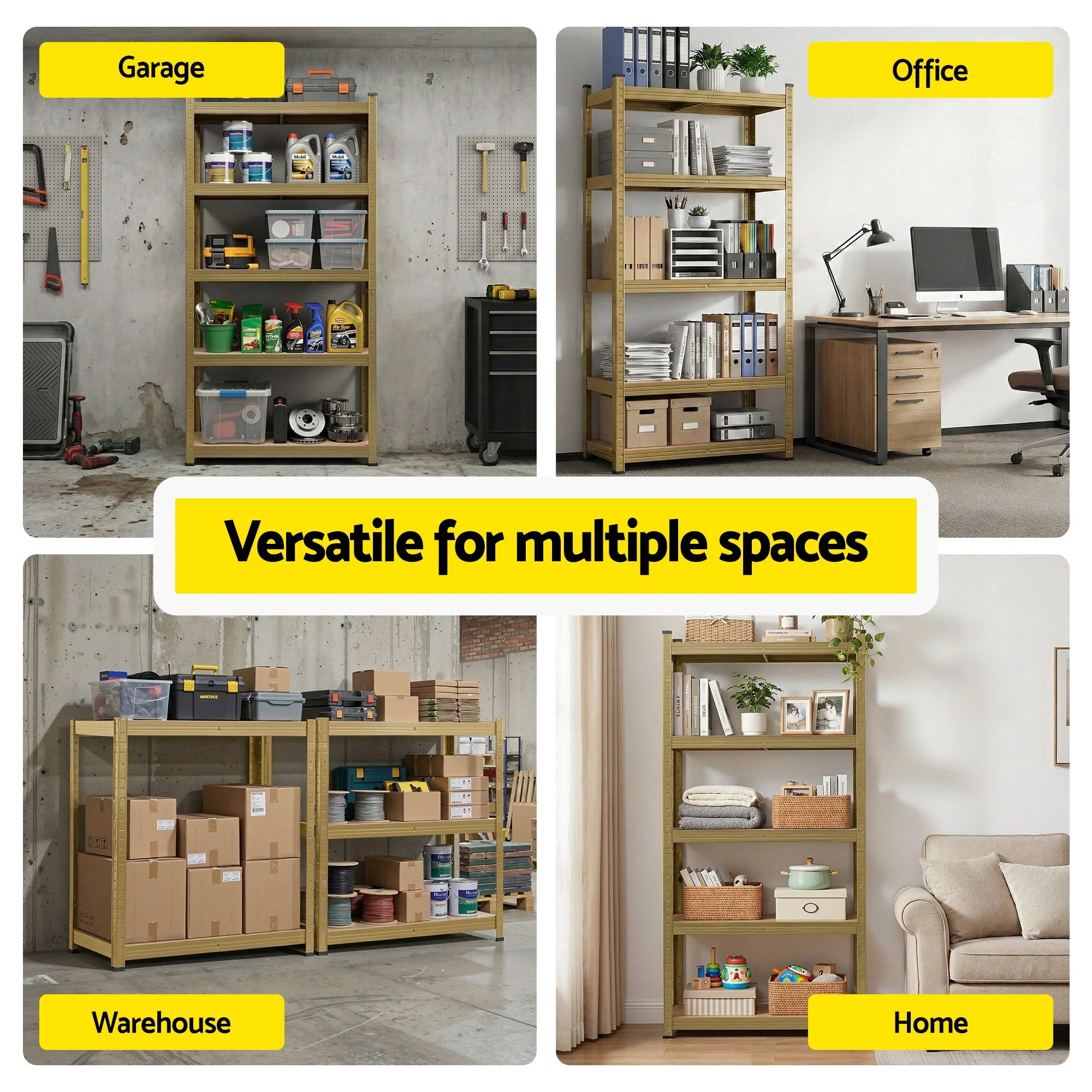 Garage Shelving 1.6x0.8m 5-Tier Warehouse Storage Rack Pallet Racking - Yellow - Image 7