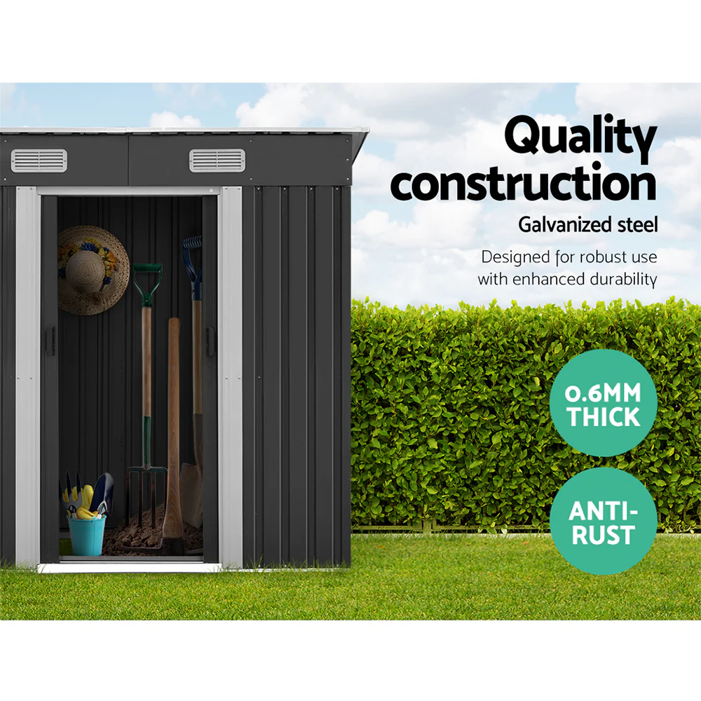 Garden Shed 1.94x1.21M w/Metal Base Sheds Outdoor Storage Tool Steel House Sliding Door - Image 4