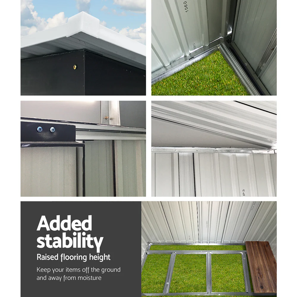 Garden Shed 1.94x1.21M w/Metal Base Sheds Outdoor Storage Tool Steel House Sliding Door - Image 6