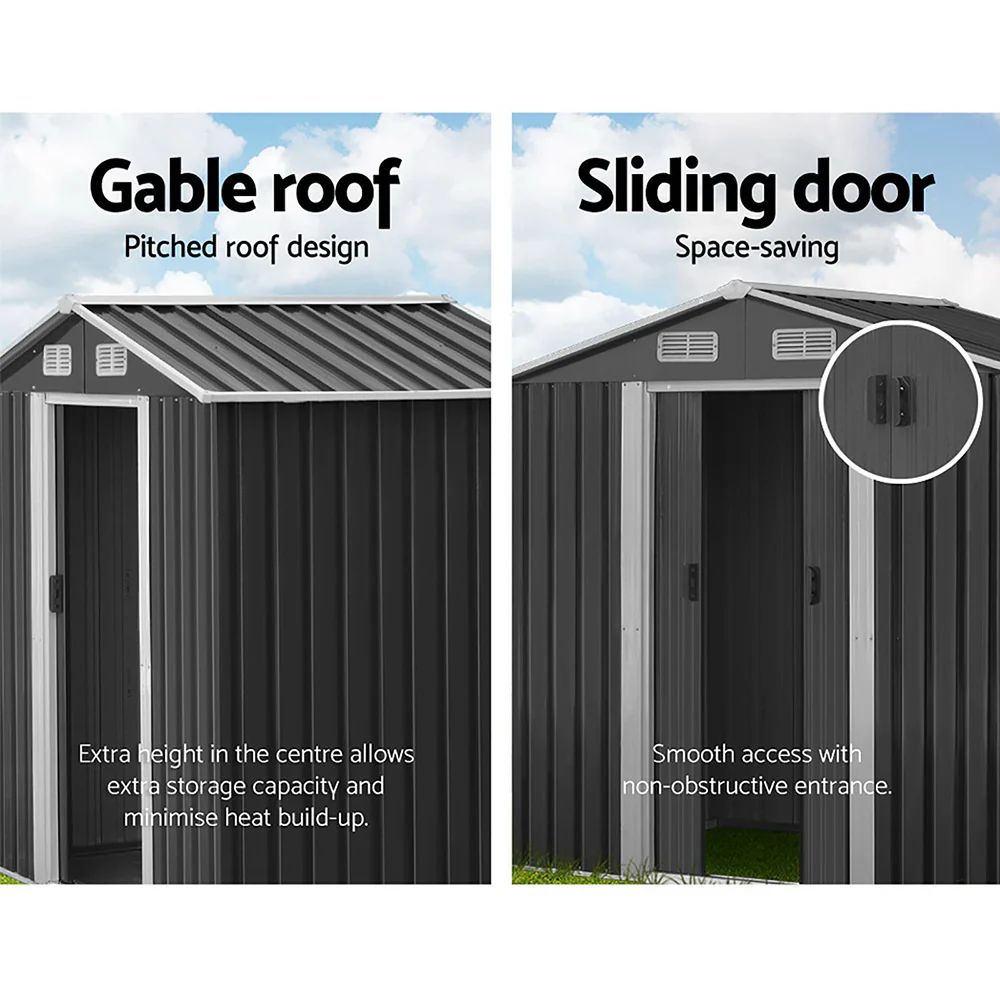 Garden Shed 1.96x1.32M Sheds Outdoor Storage Tool Workshop Metal Shelter Sliding Door - Image 6